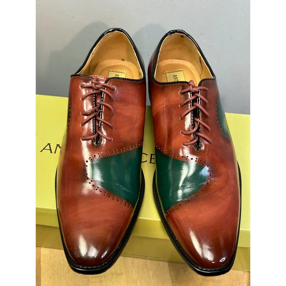 Antonio Cerrelli Dress Shoes Mens 11 Brown Green Oxford Two-Tone Brogue Lace‎